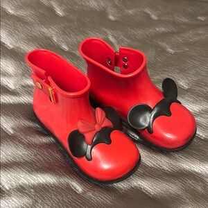 Mini Melissa Red and Black Rain Boots with Mickey Mouse Design